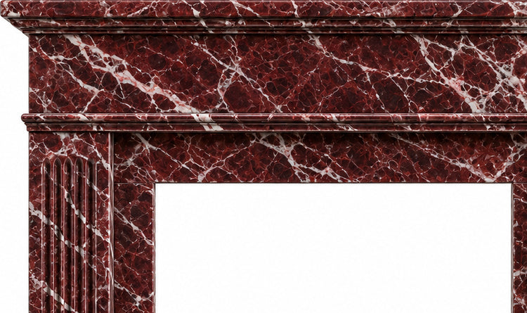 Rosso Levanto Classic Fluted Marble Fireplace Mantel - upper mantel and carved profile detail