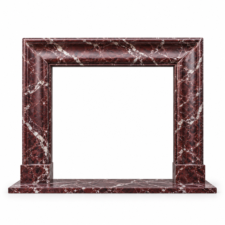 Rosso Levanto Coved Frame Marble Fireplace Mantel with Hearth on white background