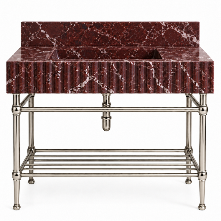 Rosso Levanto fluted console sink in Polished Nickel