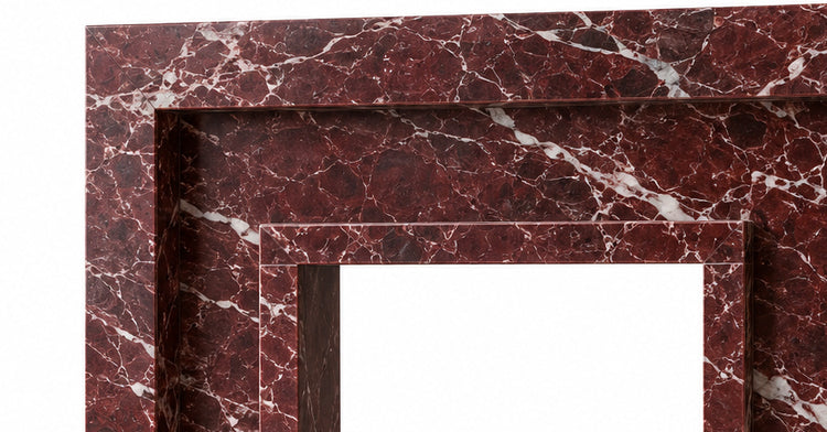 Rosso Levanto Stepped Portal Marble Fireplace Surround with Hearth - upper mantel and carved profile detail
