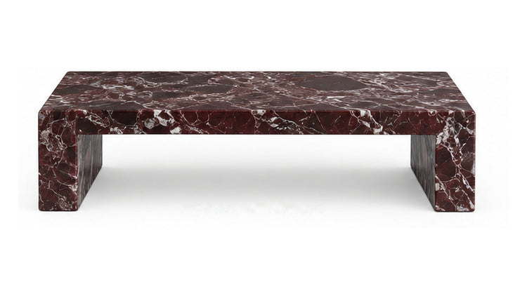 Design rendering of Rosso Levanto rectangular natural stone waterfall coffee table