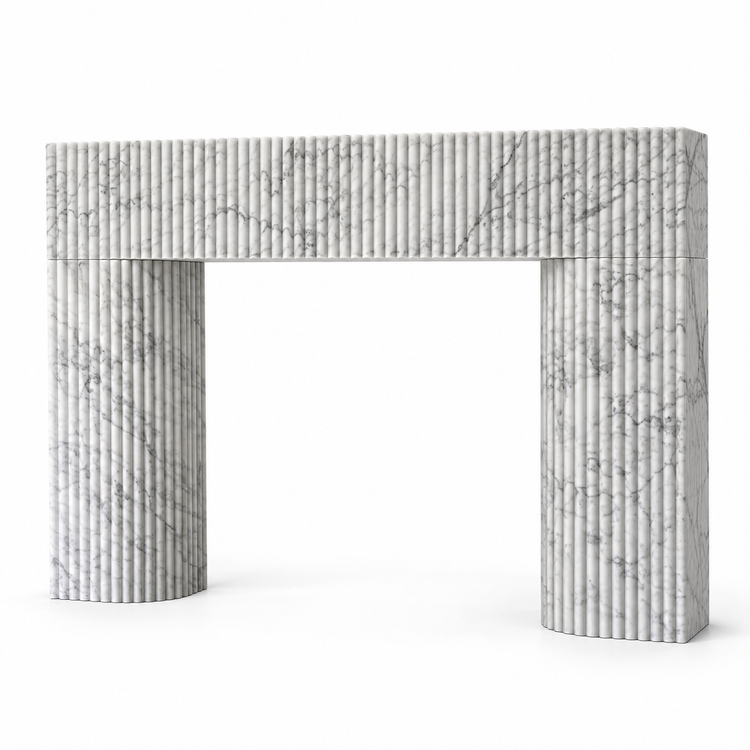Carrara Sculptural Reeded Marble Fireplace Surround on white background