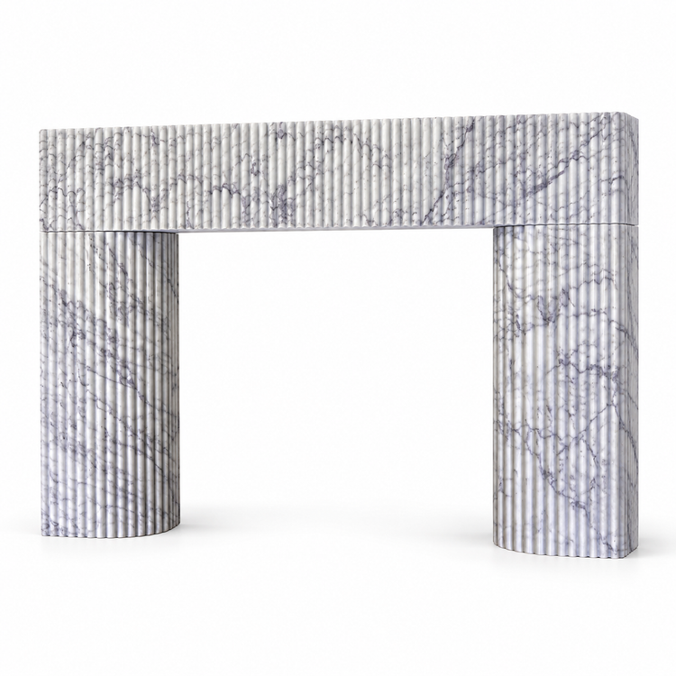 Lilac Sculptural Reeded Marble Fireplace Surround on white background
