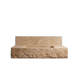Floating Travertine Stone Sink with Backsplash | Custom Wall Mounted Vanity