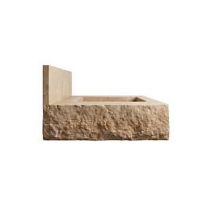 Floating Travertine Stone Sink with Backsplash | Custom Wall Mounted Vanity