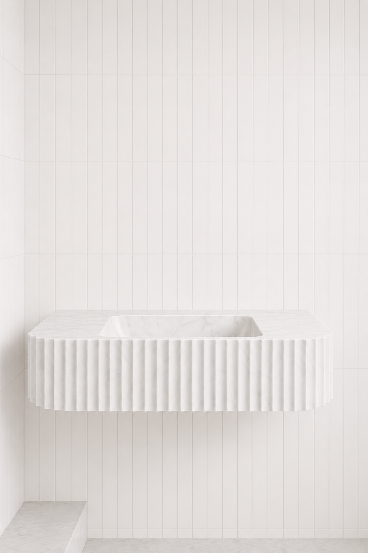Floating Carrara Marble Sink by Vero Marble