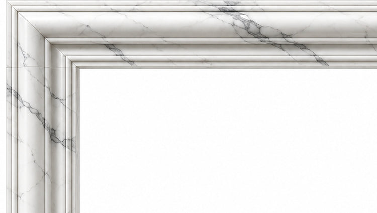 Statuario Bolection Marble Fireplace Surround - upper mantel and carved profile detail
