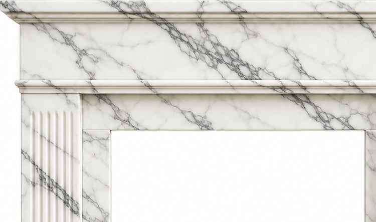 Statuario Classic Fluted Marble Fireplace Mantel - upper mantel and carved profile detail