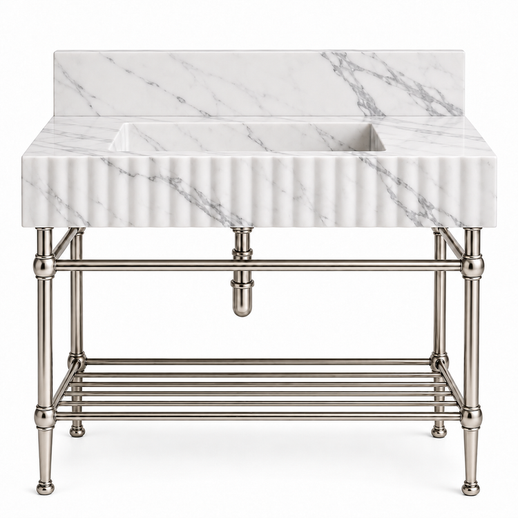 Statuario fluted console sink in Polished Nickel