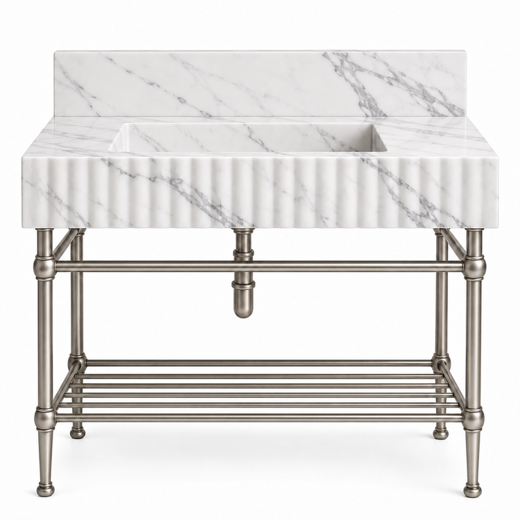 Statuario fluted console sink in Satin Nickel