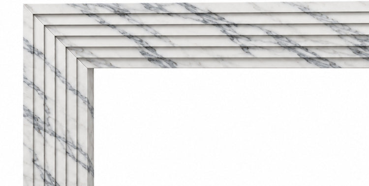 Statuario Linear Stepped Marble Fireplace Surround with Hearth - upper mantel and carved profile detail