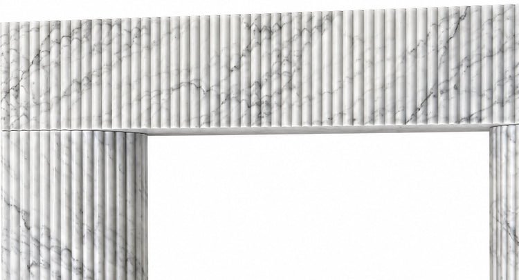 Statuario Sculptural Reeded Marble Fireplace Surround - upper mantel and carved profile detail
