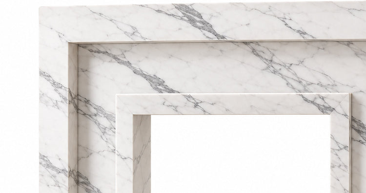 Statuario Stepped Portal Marble Fireplace Surround with Hearth - upper mantel and carved profile detail