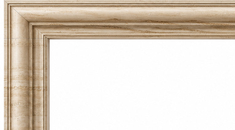 Travertine Bolection Stone Fireplace Surround - upper mantel and carved profile detail