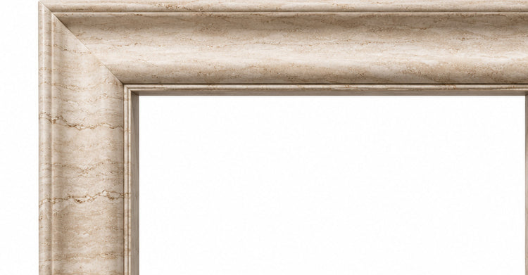 Travertine Coved Frame Stone Fireplace Mantel with Hearth - upper mantel and carved profile detail