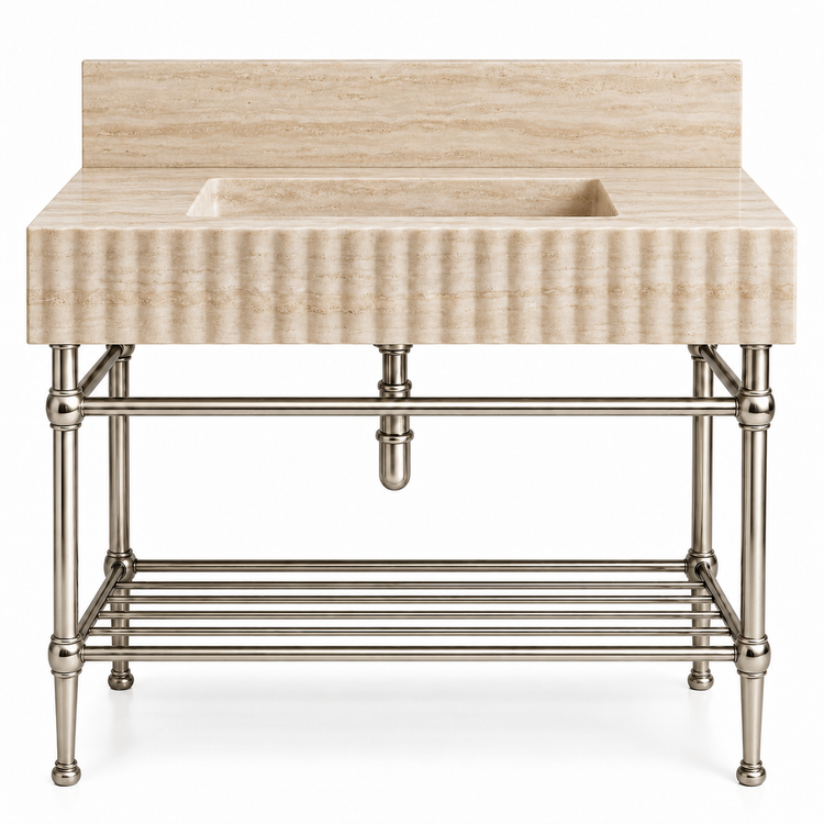 Travertine fluted console sink in Polished Nickel