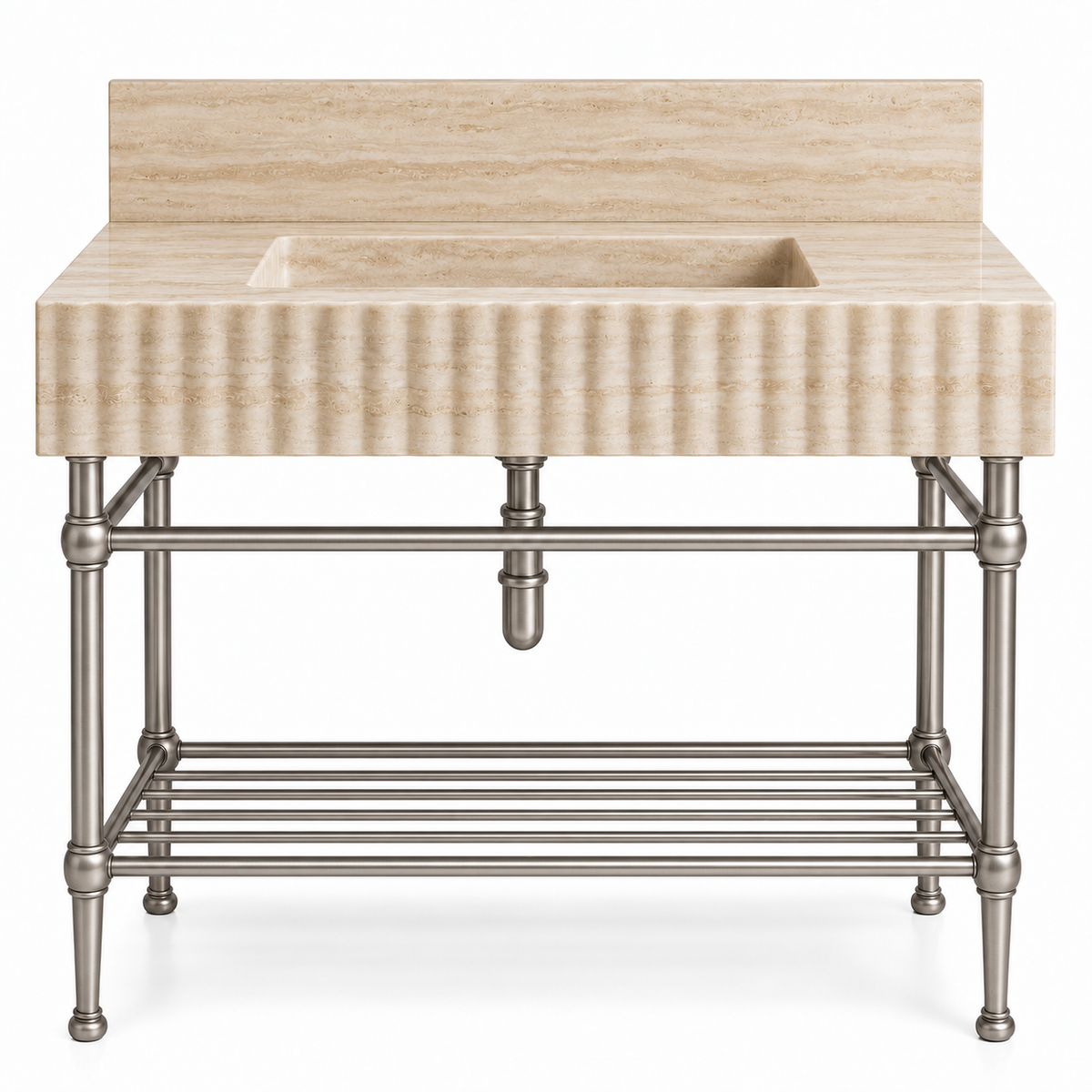 Travertine fluted console sink in Satin Nickel