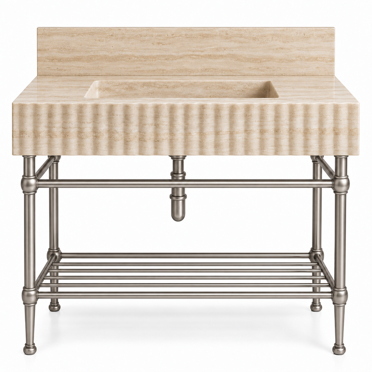 Travertine fluted console sink in Satin Nickel
