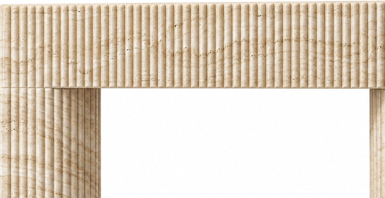 Travertine Sculptural Reeded Marble Fireplace Surround - upper mantel and carved profile detail