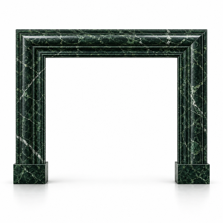 Verde Alpi Bolection Marble Fireplace Surround on white background