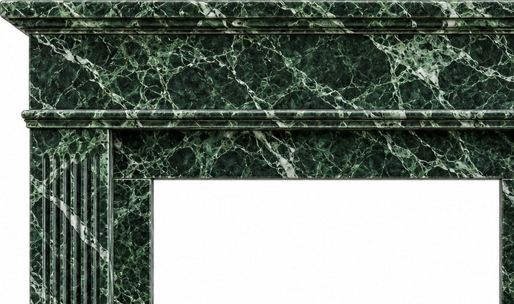 Verde Alpi Classic Fluted Marble Fireplace Mantel - upper mantel and carved profile detail