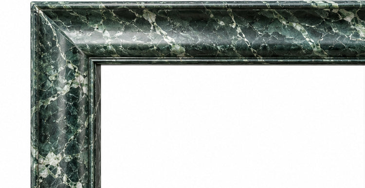 Verde Alpi Coved Frame Marble Fireplace Mantel with Hearth - upper mantel and carved profile detail