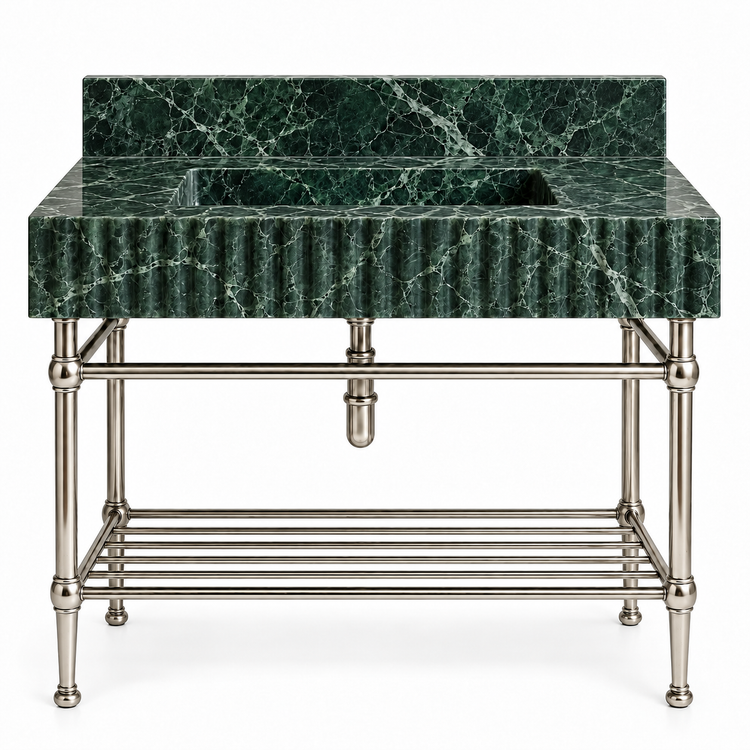 Verde Alpi fluted console sink in Polished Nickel