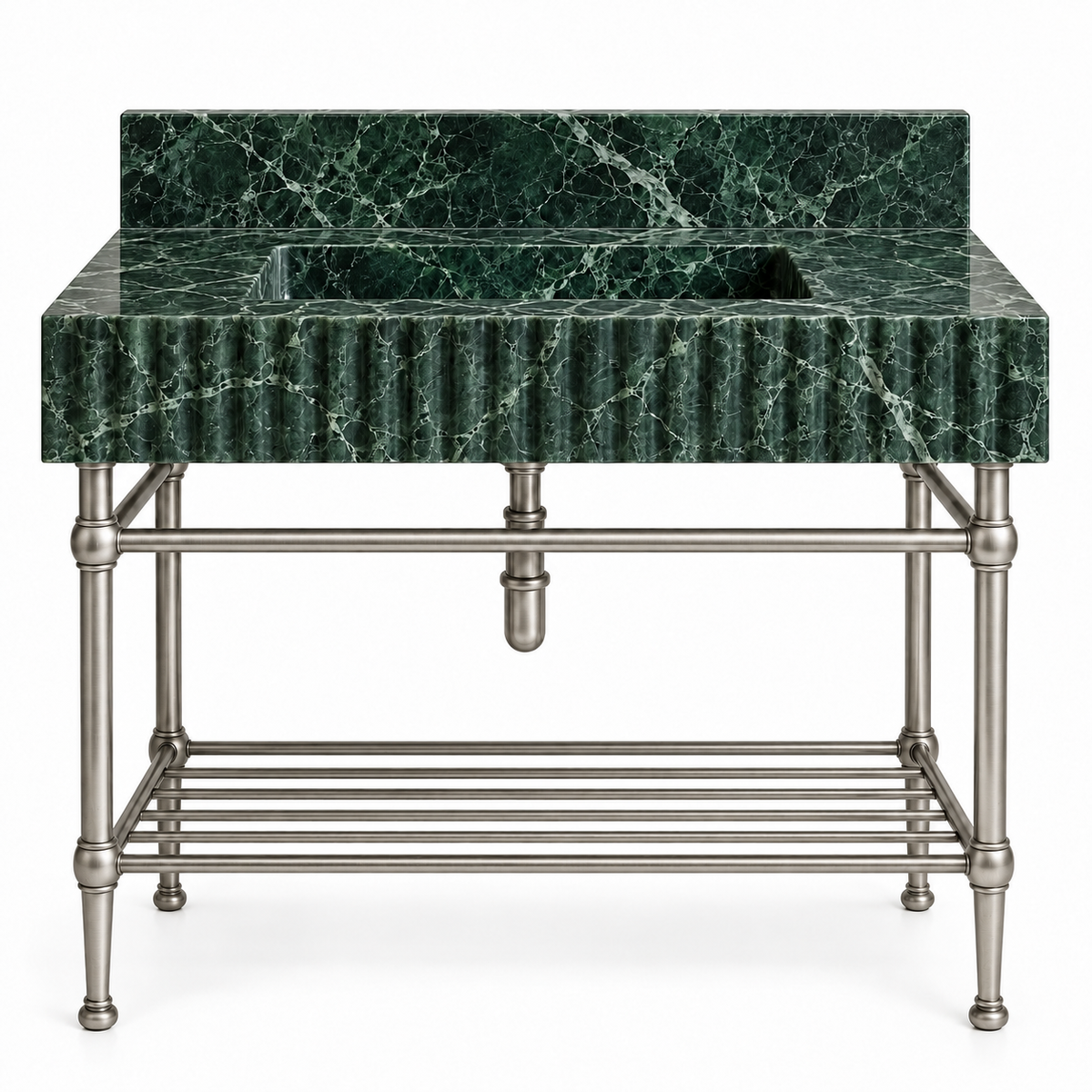 Verde Alpi fluted console sink in Satin Nickel