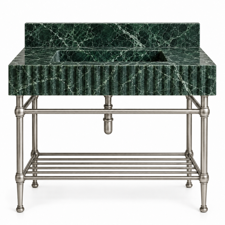 Verde Alpi fluted console sink in Satin Nickel