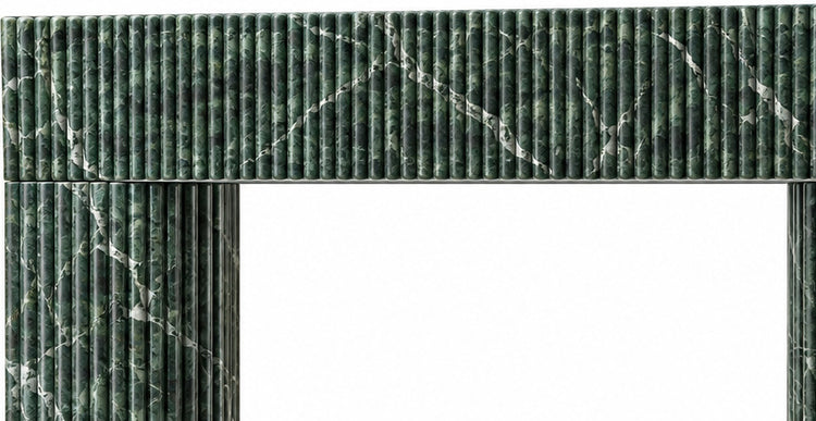 Verde Alpi Sculptural Reeded Marble Fireplace Surround - upper mantel and carved profile detail