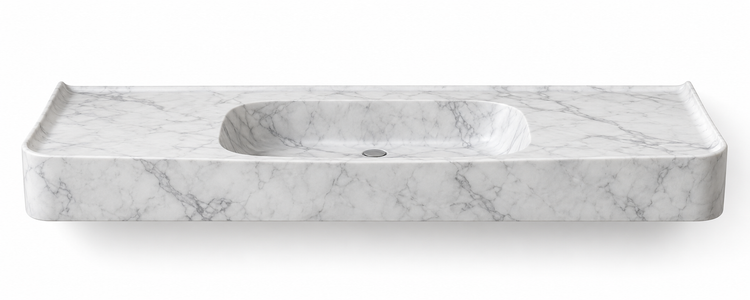 Ala Carrara winged basin floating sink, front view design rendering