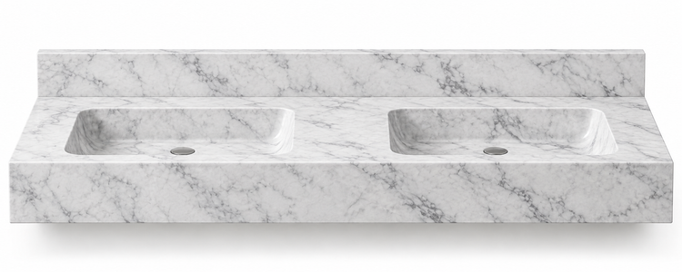 Aperture Carrara double basin floating sink, front view design rendering