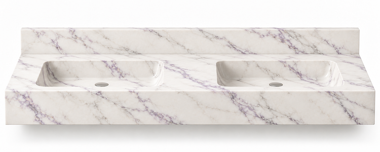 Aperture Lilac double basin floating sink, front view design rendering