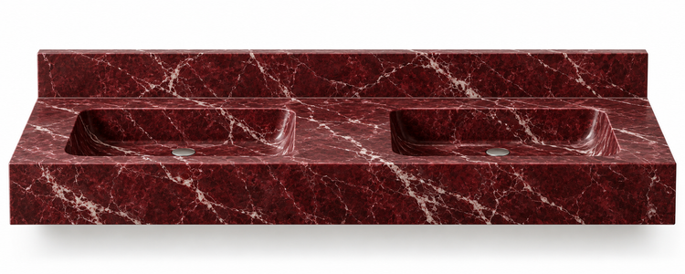 Aperture Rosso Levanto double basin floating sink, front view design rendering