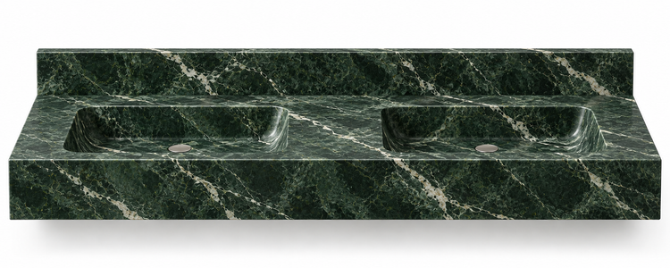 Aperture Verde Alpi double basin floating sink, front view design rendering