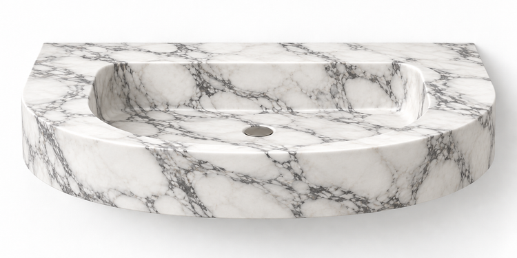Arc Arabescato demi-lune floating sink, front view design rendering