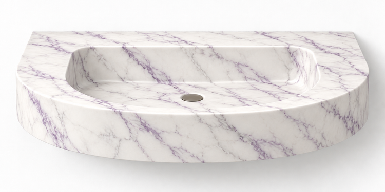 Arc Lilac demi-lune floating sink, front view design rendering