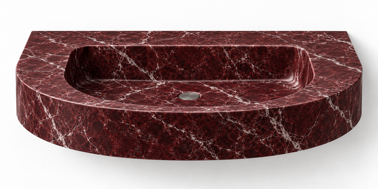 Arc Rosso Levanto demi-lune floating sink, front view design rendering