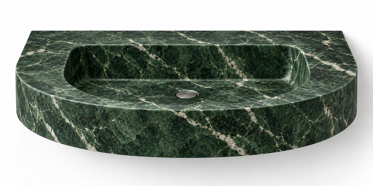 Arc Verde Alpi demi-lune floating sink, front view design rendering