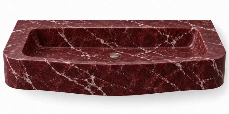 Cove Rosso Levanto curved apron floating sink, front view design rendering