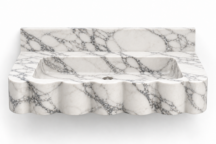 Dune Arabescato wave front floating sink, front view design rendering