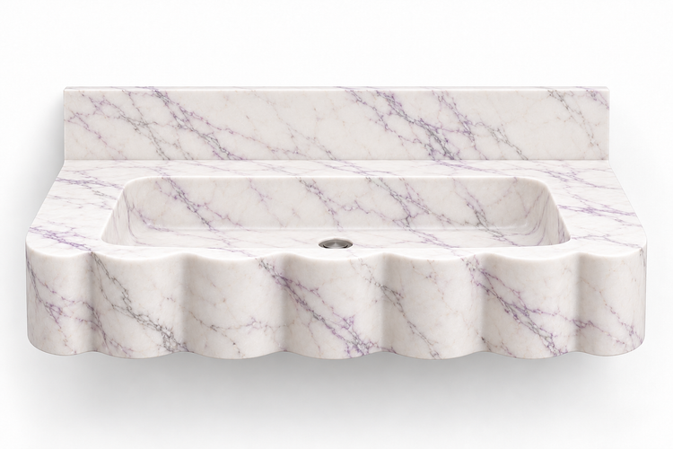 Dune Lilac wave front floating sink, front view design rendering