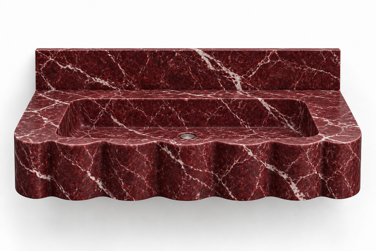 Dune Rosso Levanto wave front floating sink, front view design rendering
