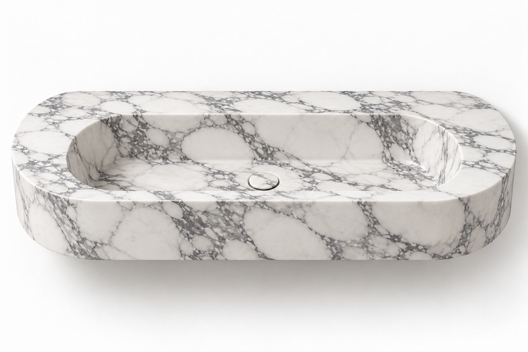 Eclipse Arabescato capsule floating sink, front view design rendering