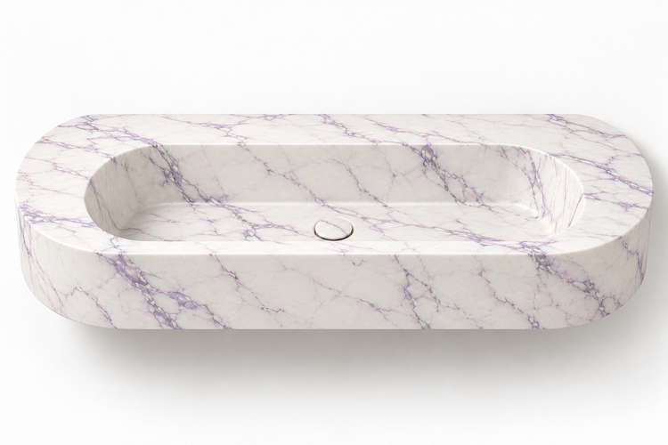 Eclipse Lilac capsule floating sink, front view design rendering