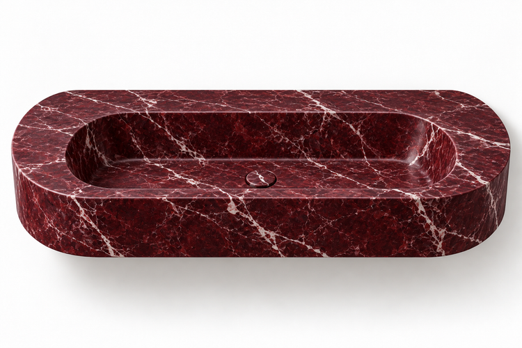 Eclipse Rosso Levanto capsule floating sink, front view design rendering