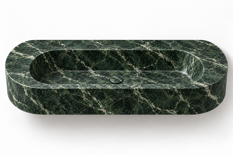 Eclipse Verde Alpi capsule floating sink, front view design rendering