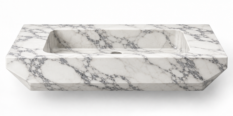 Facet Arabescato chamfered floating sink, front view design rendering