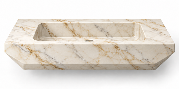 Facet Calacatta Gold chamfered floating sink, front view design rendering