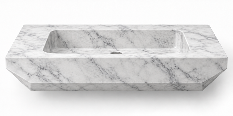 Facet Carrara chamfered floating sink, front view design rendering